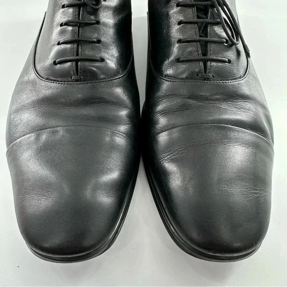 Salvatore Ferragamo mens dress shoes 10 rain lux black Italian leather cap toe